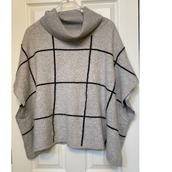 Charter Club Sweaters - Charter Club Cashmere Cowl Neck Poncho Sweater Grey Windowpane Size 2X/3X FA19
